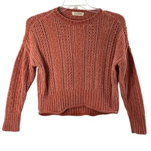Cocovive Womens Small Cropped Sweater Open Knit‎ Rust Brown Cozy Soft Pullover